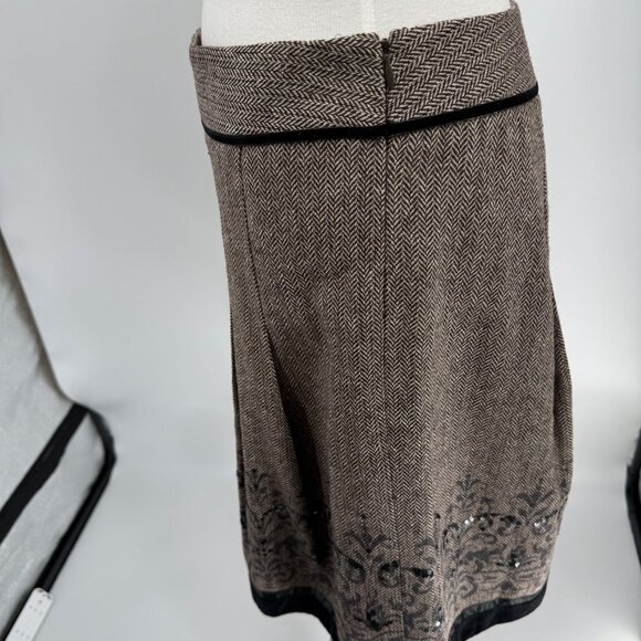 Ann Taylor Loft Petite 6P Wool Blend Herringbone Skirt With Embroidery & Sequin - Picture 5 of 9